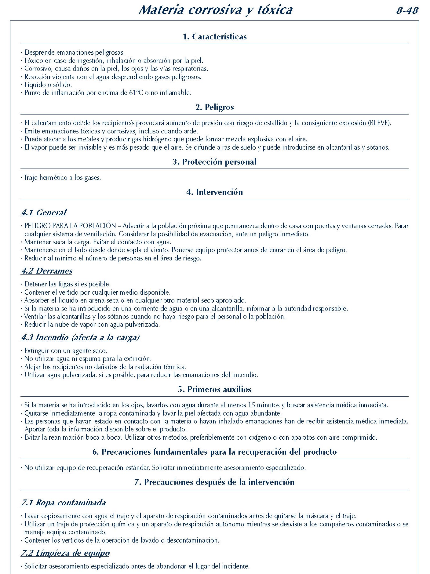 349 FICHA 8-48 MATERIA CORROSIVA TOXICA FICHAS EMERGENCIA